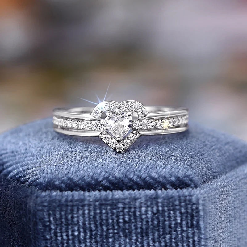 Huitan Heart Cubic Zirconia Wedding Band Ring for Women