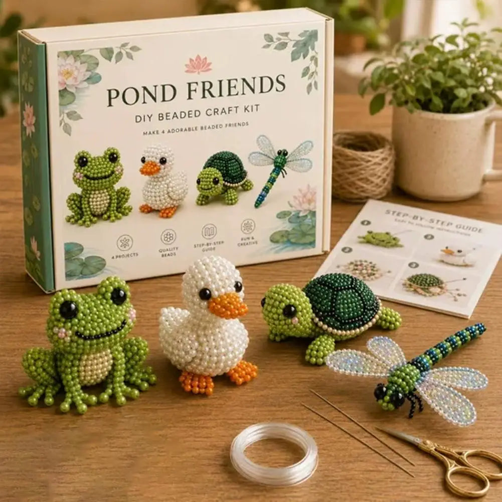 3D Bead Art Animal DIY Kit – 4-Piece Beadwork Craft Set