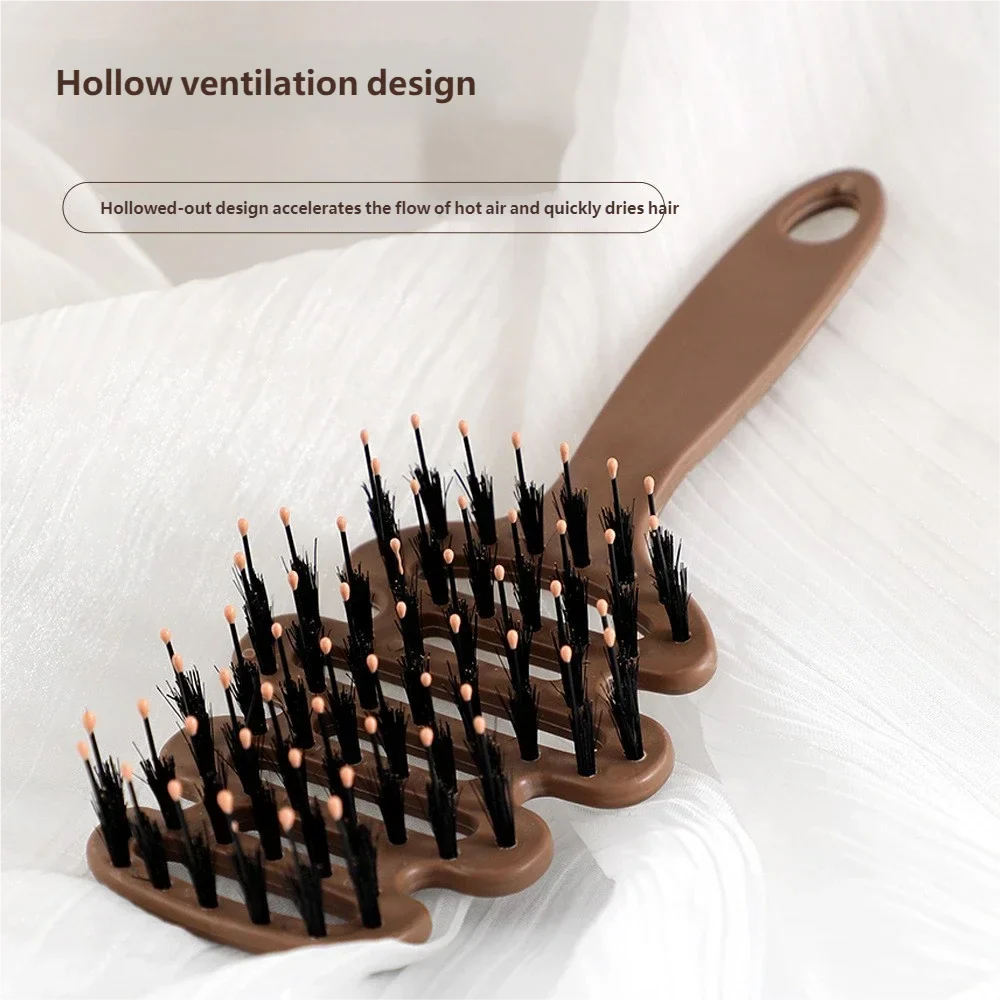 Natural Boar Bristle Hair Comb Hollow Scalp Massage Detangler Brush