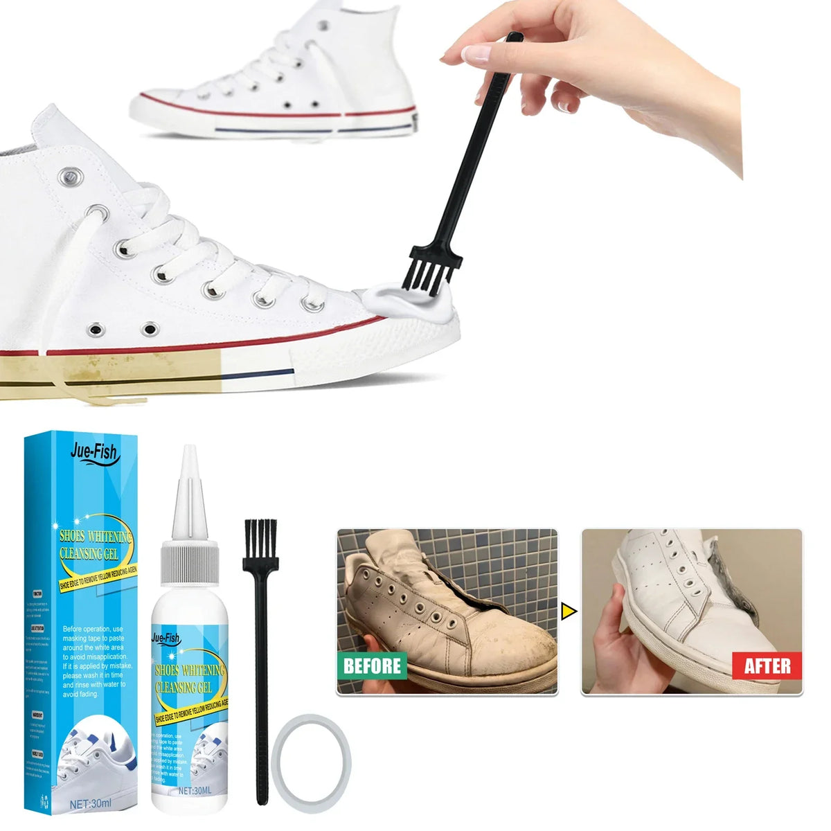 Jue-Fish White Shoe Cleaning Gel | Sneaker Stain & Yellow Remover