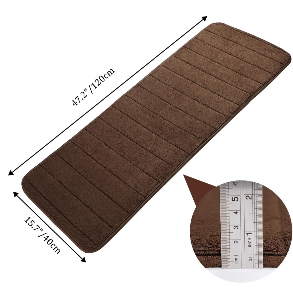 Extra Long Memory Foam Bath Mat – Brown Non-Slip Shower Runner