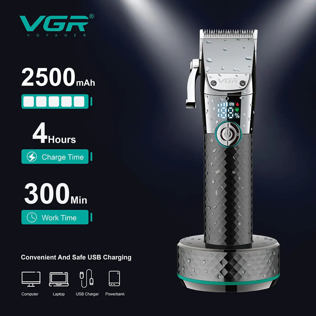 VGR V-682 IPX7 Waterproof Cordless Hair Clipper for Men
