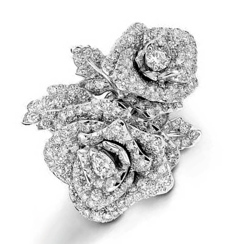 Huitan Rose Flower Ring – Cubic Zirconia Women's Fashion Ring