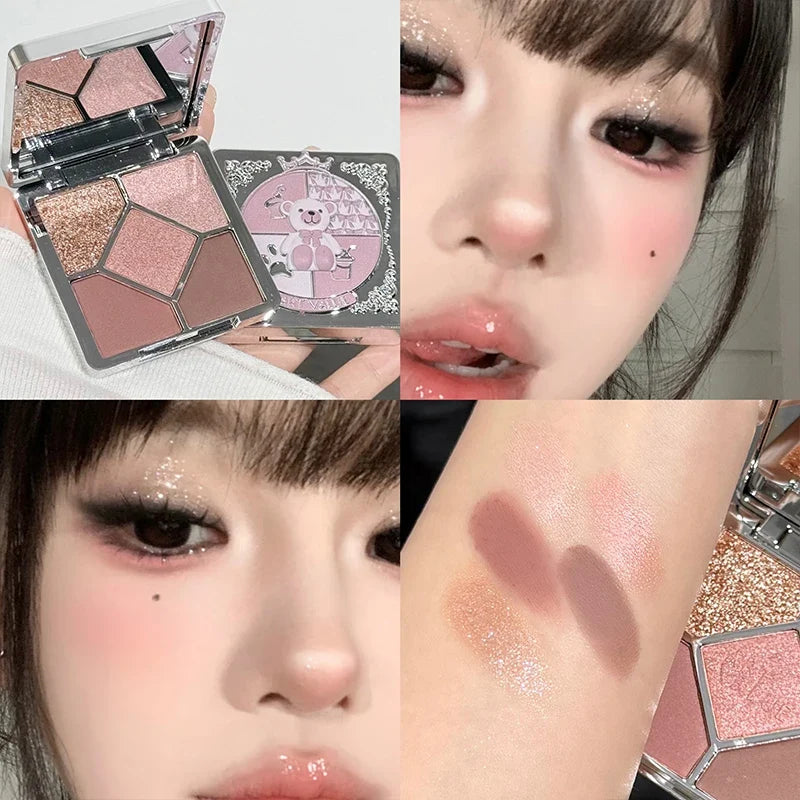 5-Color Purple Glitter Eyeshadow Palette – Shimmer & Matte