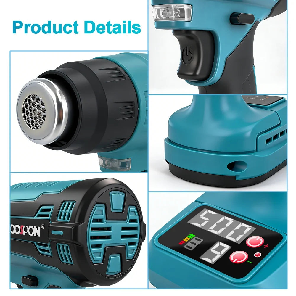 21V Cordless Hot Air Gun 500W 3 Nozzles – Fits Makita Battery
