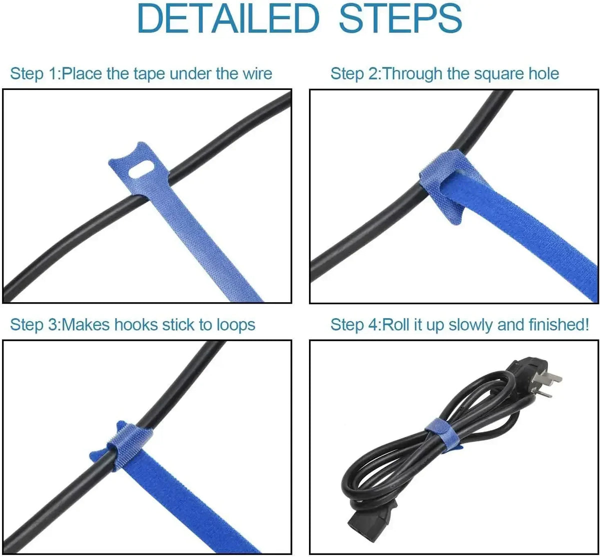 Self-Adhesive Hook & Loop Cable Ties 30pcs – Reusable Nylon