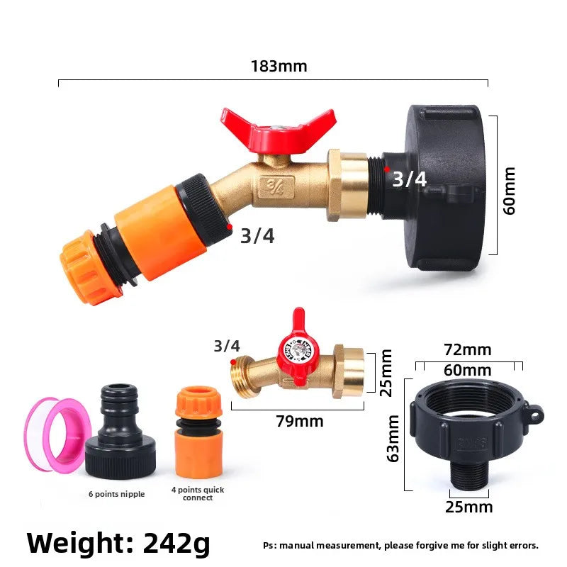 NPS 3/4 IBC Tank Faucet Adapter & Garden Hose Quick Connect