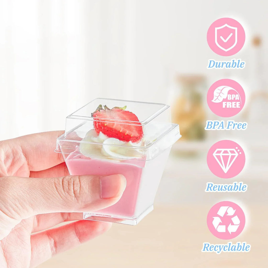 50pc Plastic Dessert Cups with Lids & Spoons – Pudding Cups