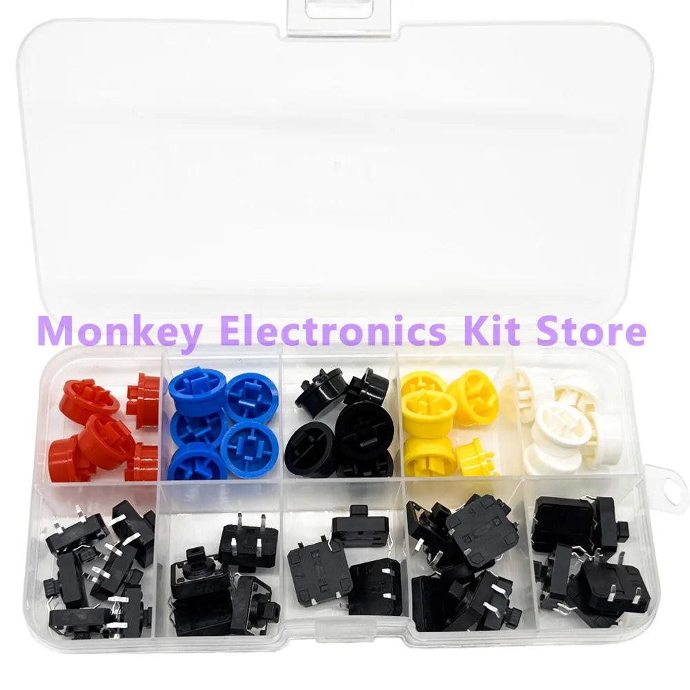 25PCS Tactile Push Button Switch Kit 12x12x7.3mm – 5 Colors