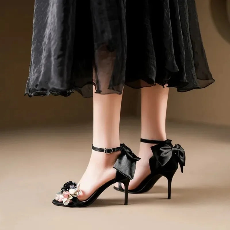 Women's Satin High Heel Sandals – Butterfly-Knot Party Shoes
