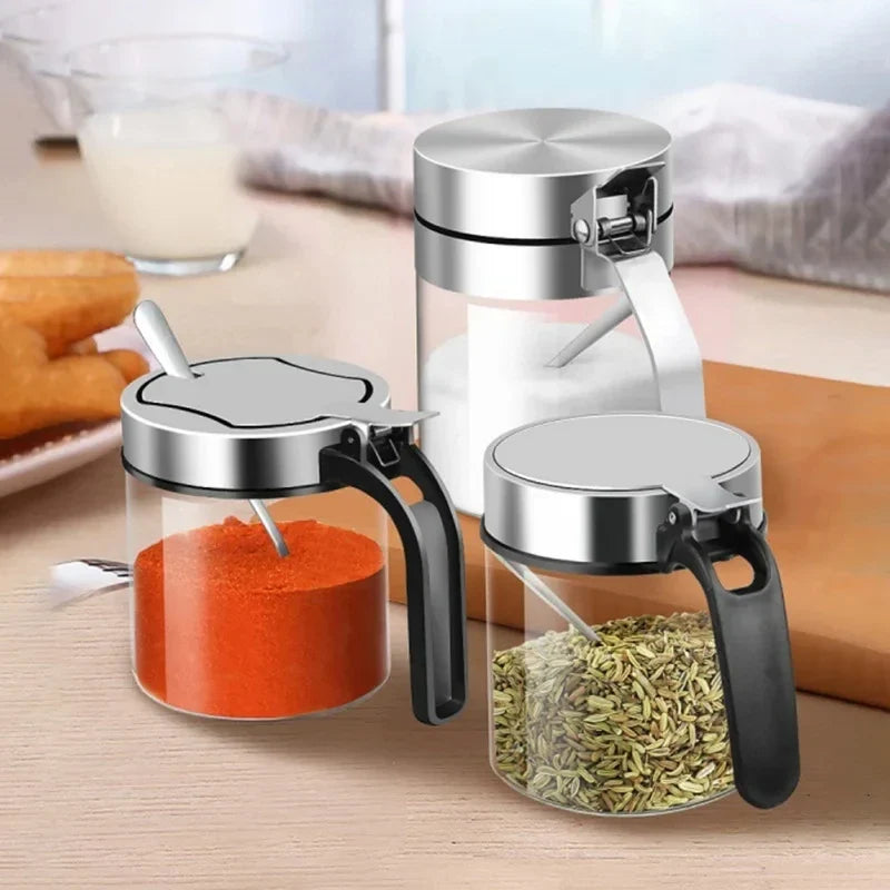 Glass Spice Jar with Stainless Steel Lid & Spoon | KEMORELA