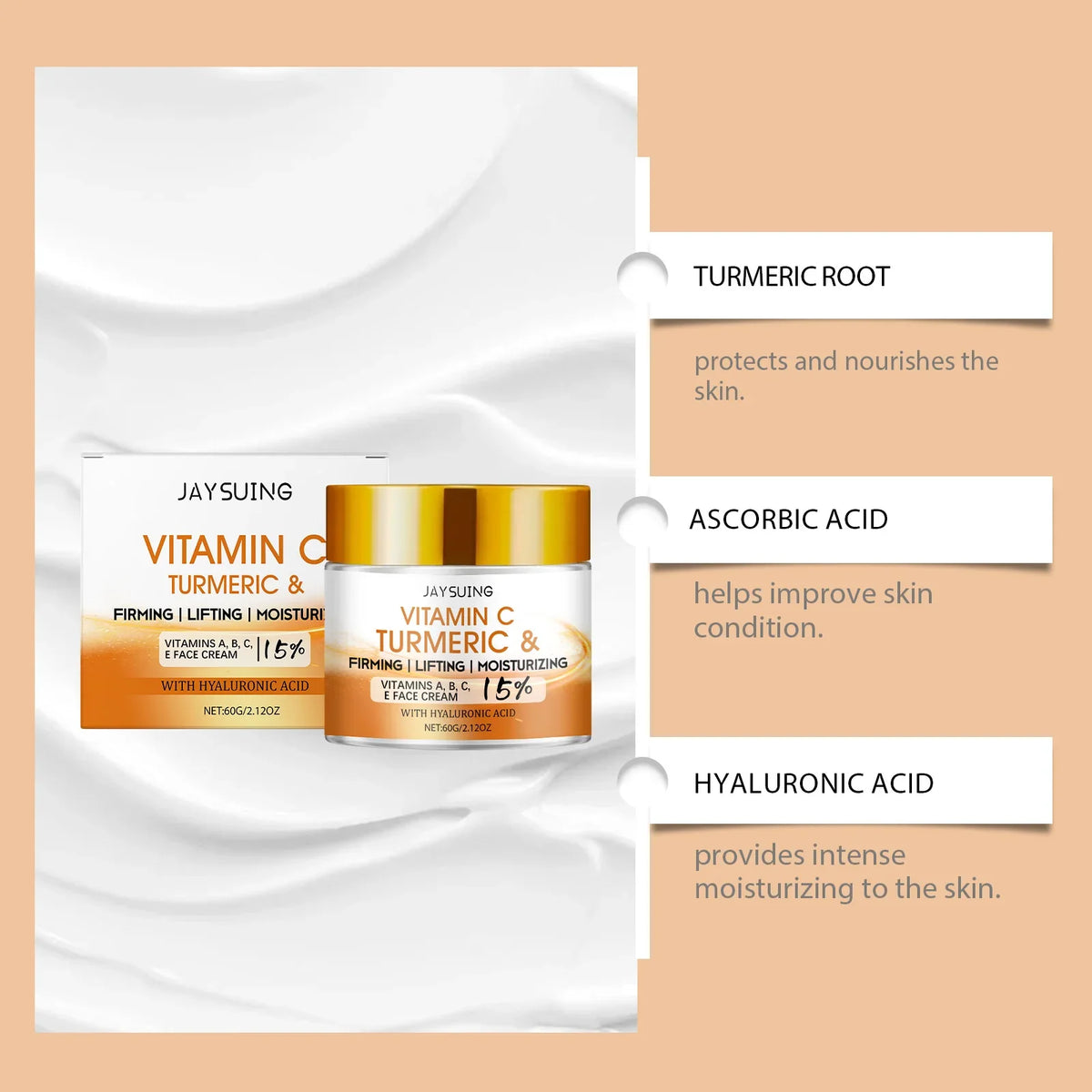 Turmeric Face Cream – 15% Vitamin C, Retinol & Hyaluronic Acid