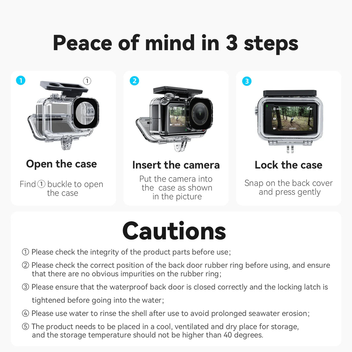 TELESIN 45M Waterproof Case DJI OSMO Action 3 4 5 Camera Accessories