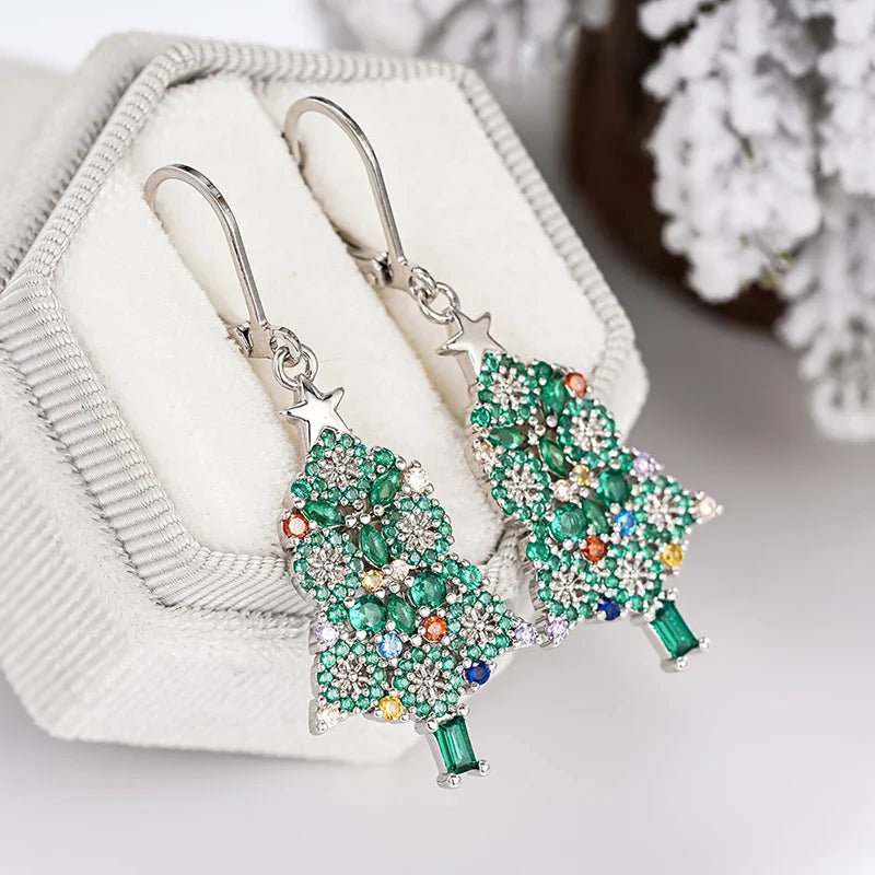 Huitan Christmas Tree Dangle Earrings – Cubic Zirconia