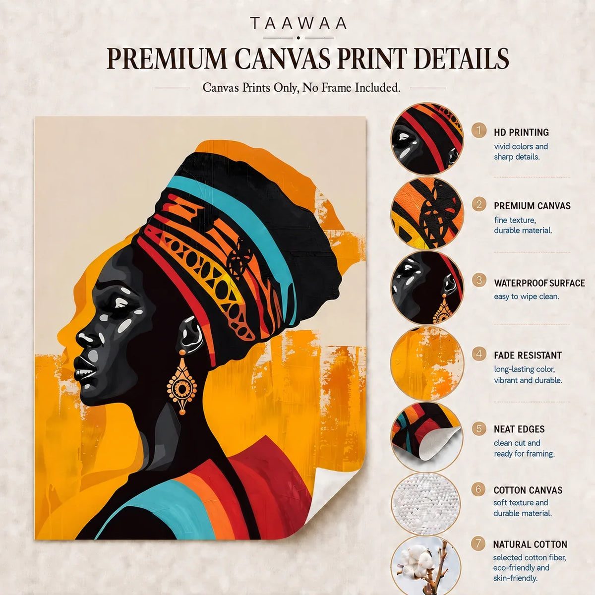 African Tribal Female Portrait Canvas Wall Art | Abstract Decor