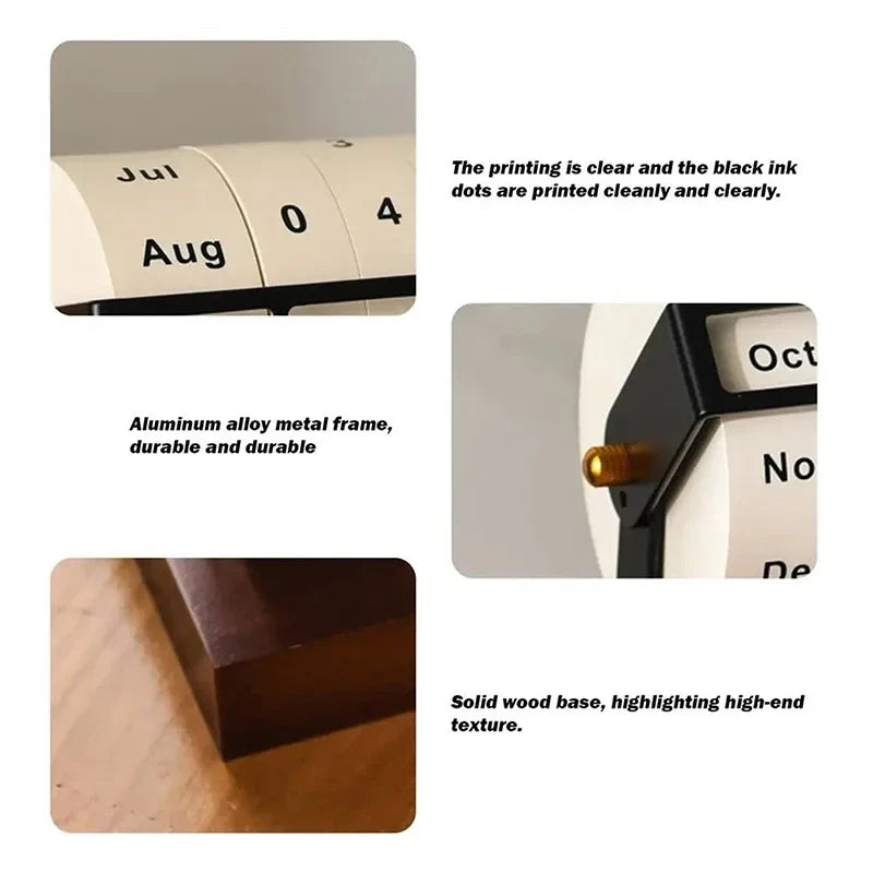 Wooden Rotary Perpetual Calendar – Rotating Desktop Ornament