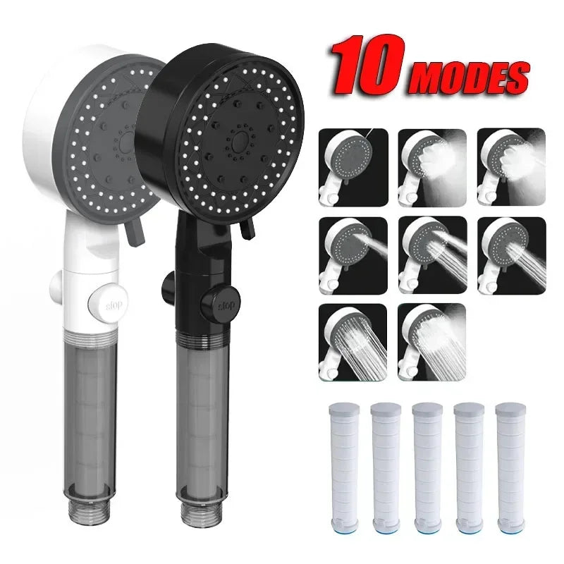 10-Mode Handheld Shower Head | Filter, High Pressure & Water Saving