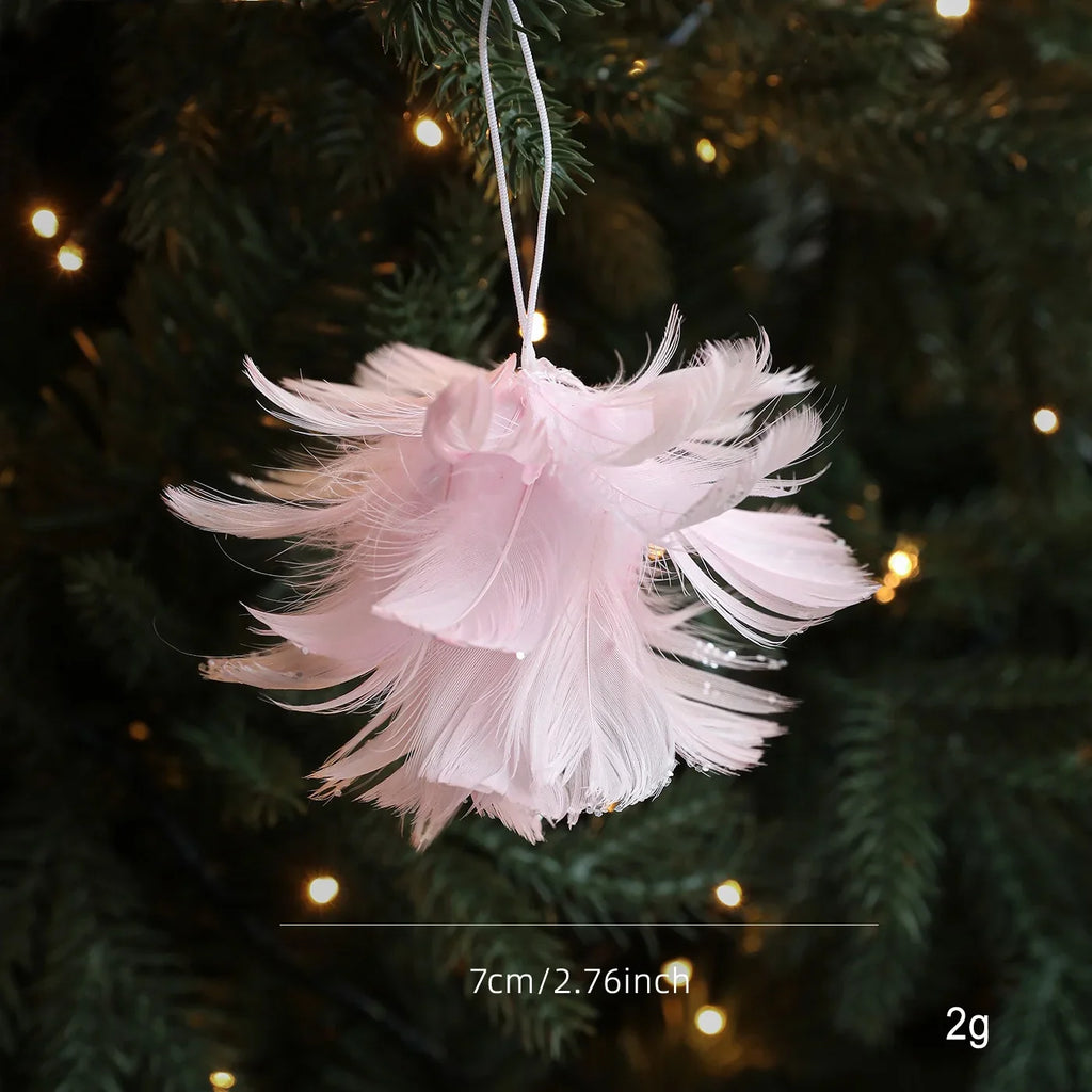 Pink White Feather Petal Glitter Christmas Foam Ball Ornament