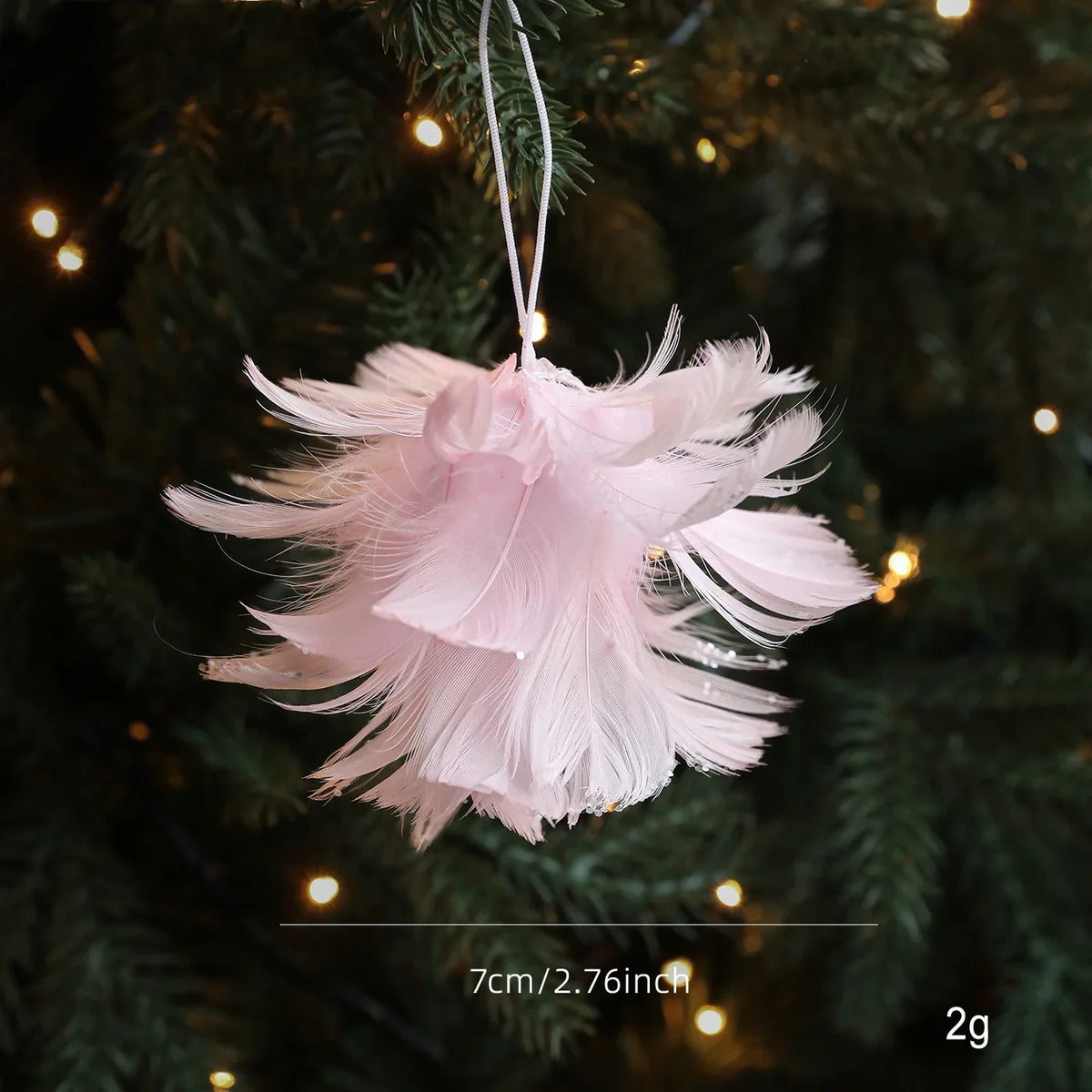 Pink White Feather Petal Glitter Christmas Foam Ball Ornament