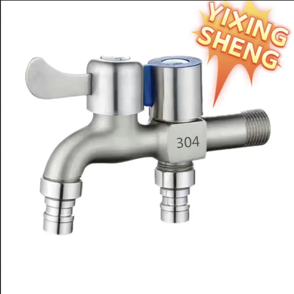 Stainless Steel Dual Outlet Faucet | 1/2" Wall Mount Two-Way Tap