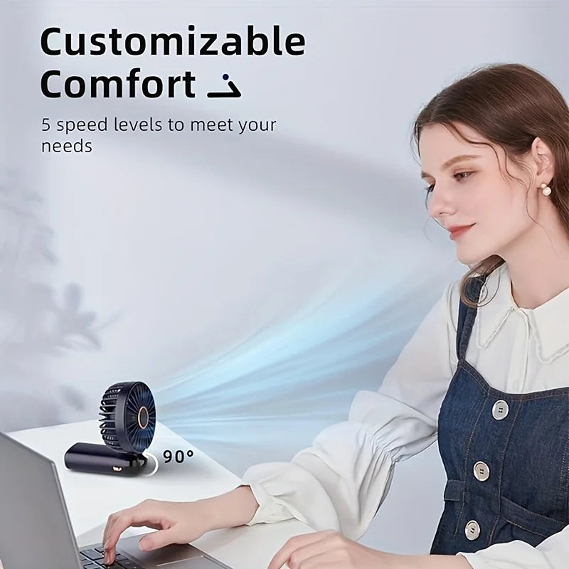 Portable Mini Fan – 6-Speed USB Rechargeable Foldable LED Fan