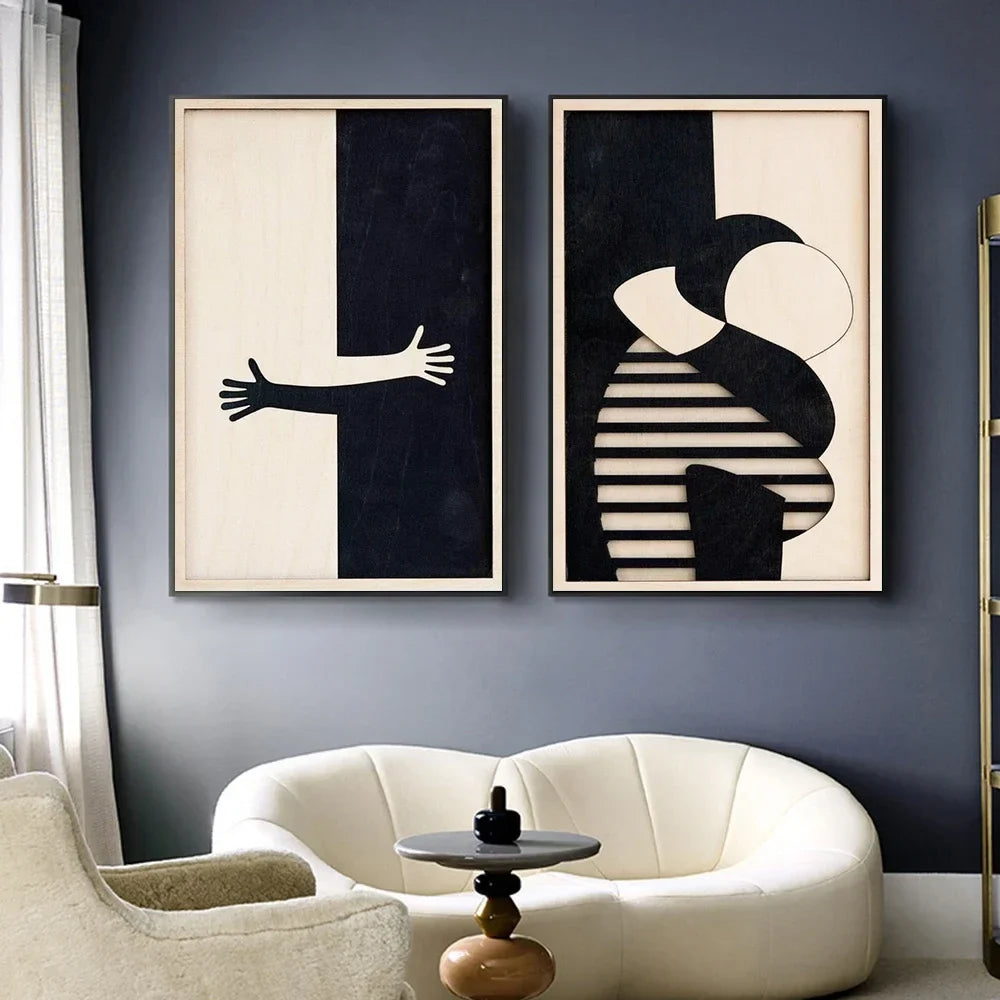 Abstract Romantic Couple Hug Canvas Wall Art | Modern Minimalist