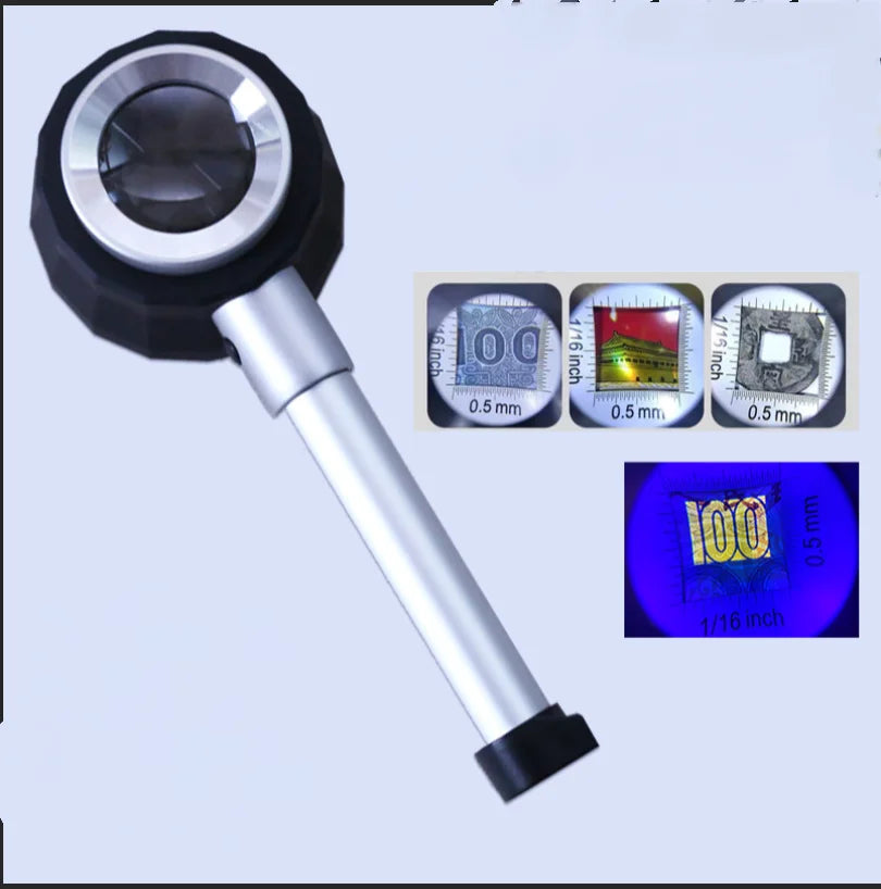 30X Rechargeable LED Magnifying Glass with UV Light & Scale