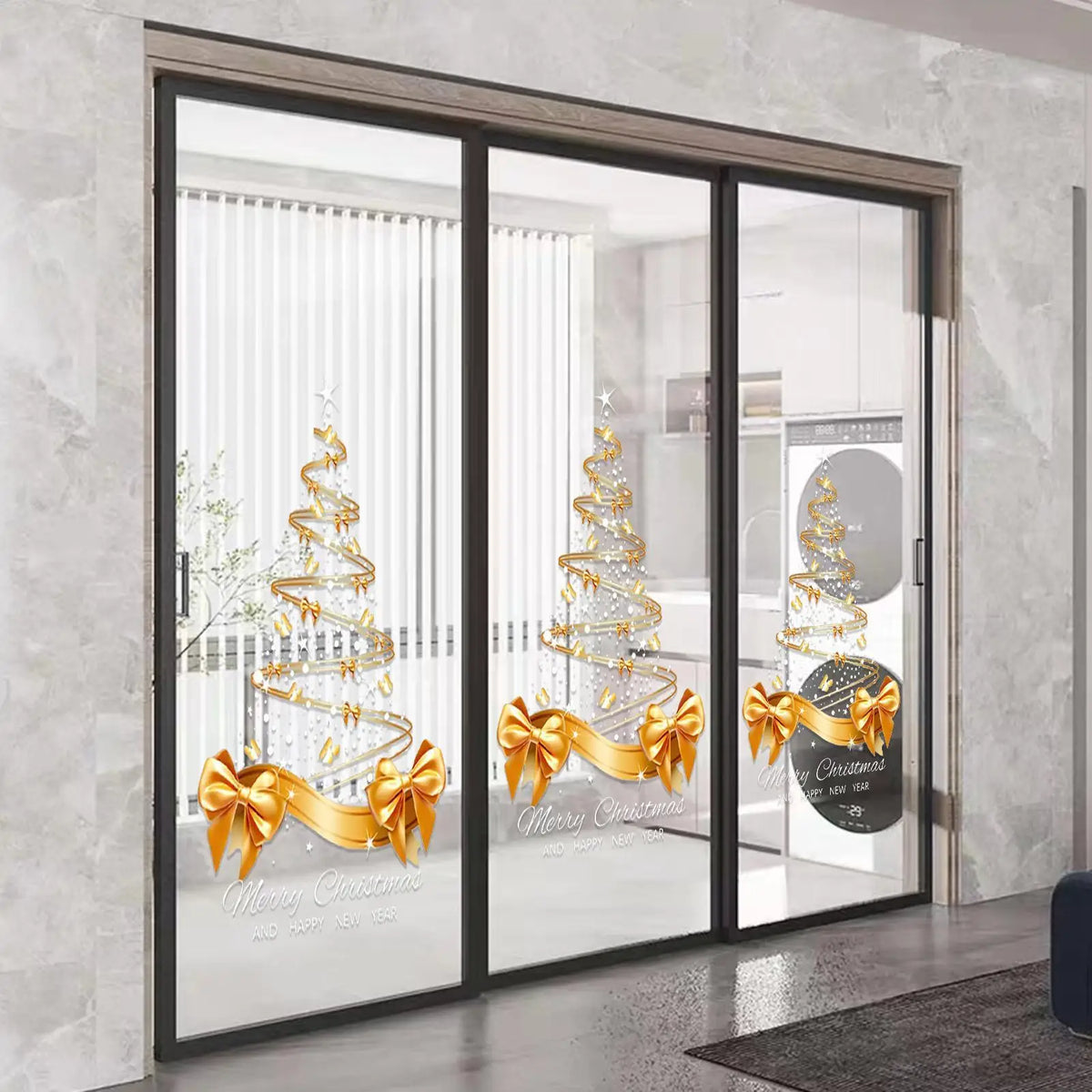 Christmas Window Clings 25 59x17 Mural Pvc Double-sided Golden Tree
