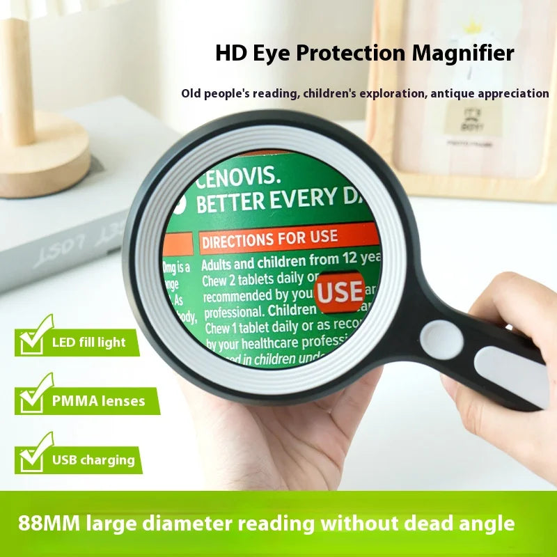 Rechargeable Handheld Magnifying Glass with LED Light