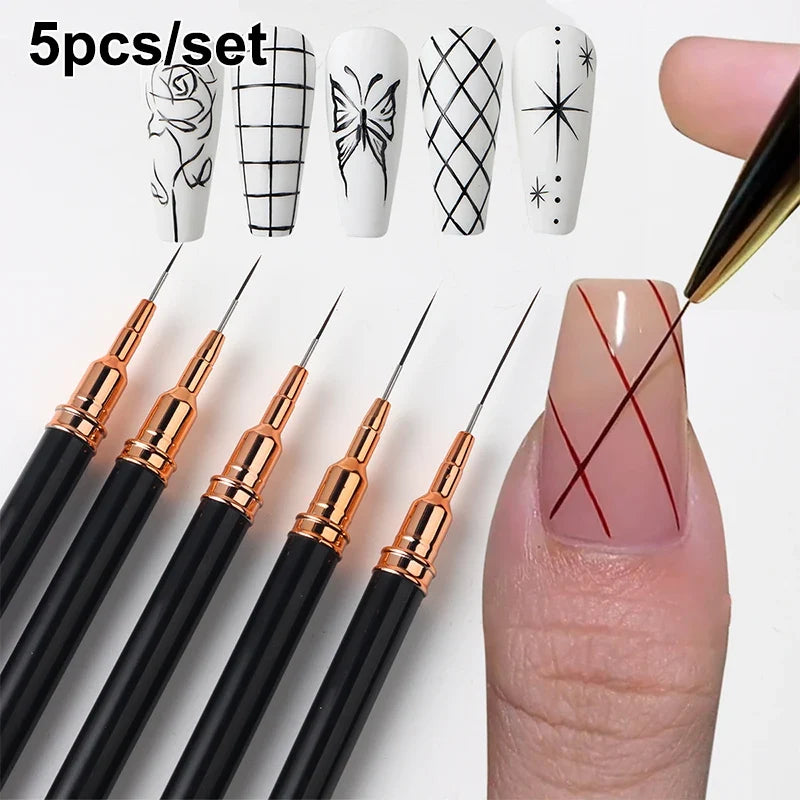 5-Piece Nail Art Liner Brush Set – 7/9/11/15/20mm Striping