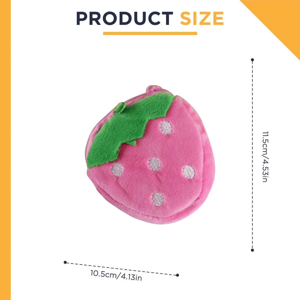 Strawberry Plush Coin Purse – Cute Fruit Zipper Wallet for Girls
