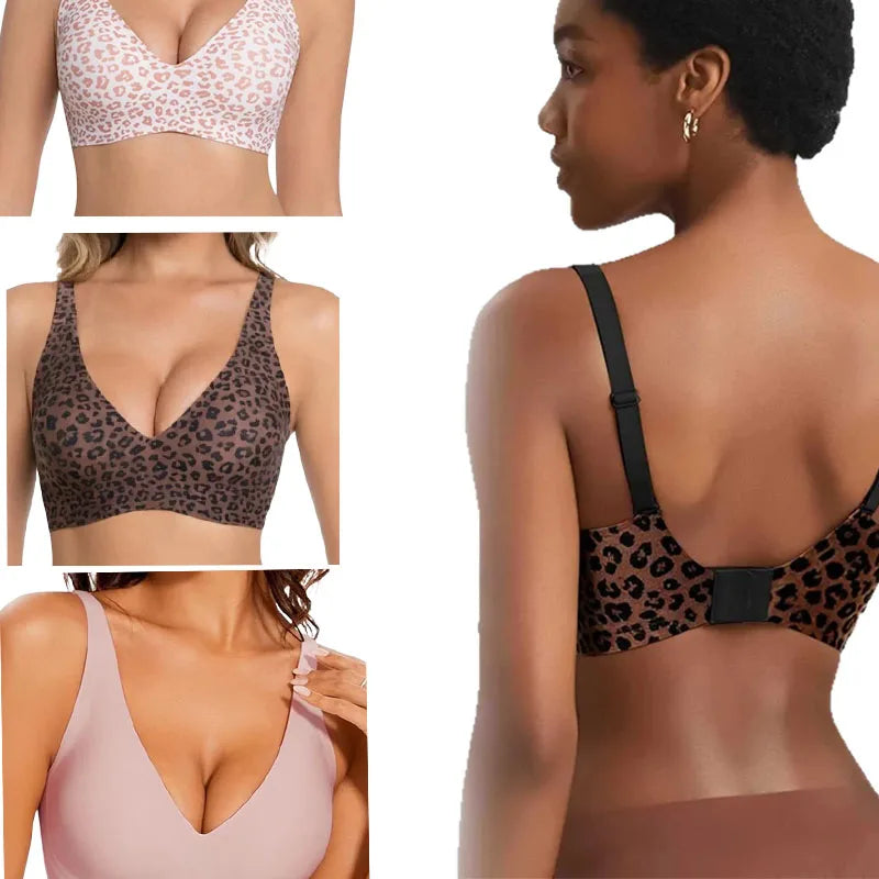 Leopard Print Wireless Bra – Seamless, Wire-Free, Full Cup