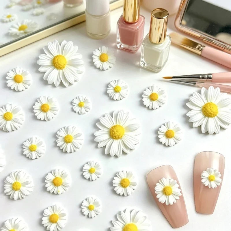 3D Daisy Nail Charms – Resin Flatback Nail Art Decorations