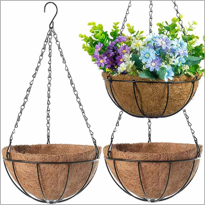 8/10 Inch Metal Hanging Basket with Coconut Liner | Garden Planter