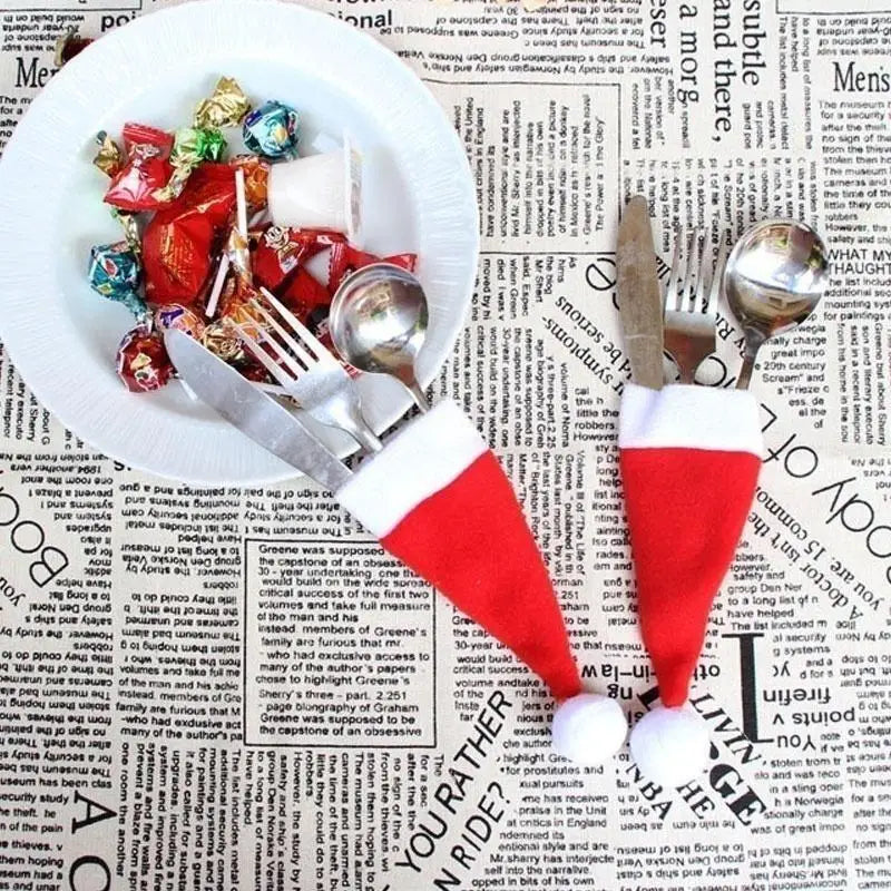 10-Piece Christmas Hat Cutlery Holders & Wine Bottle Covers