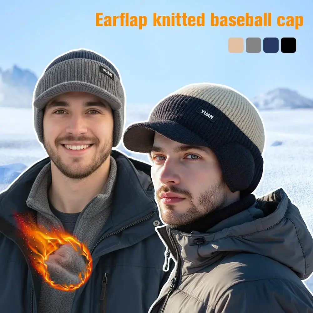 Winter Thermal Knit Baseball Cap with Ear Flaps | Windproof