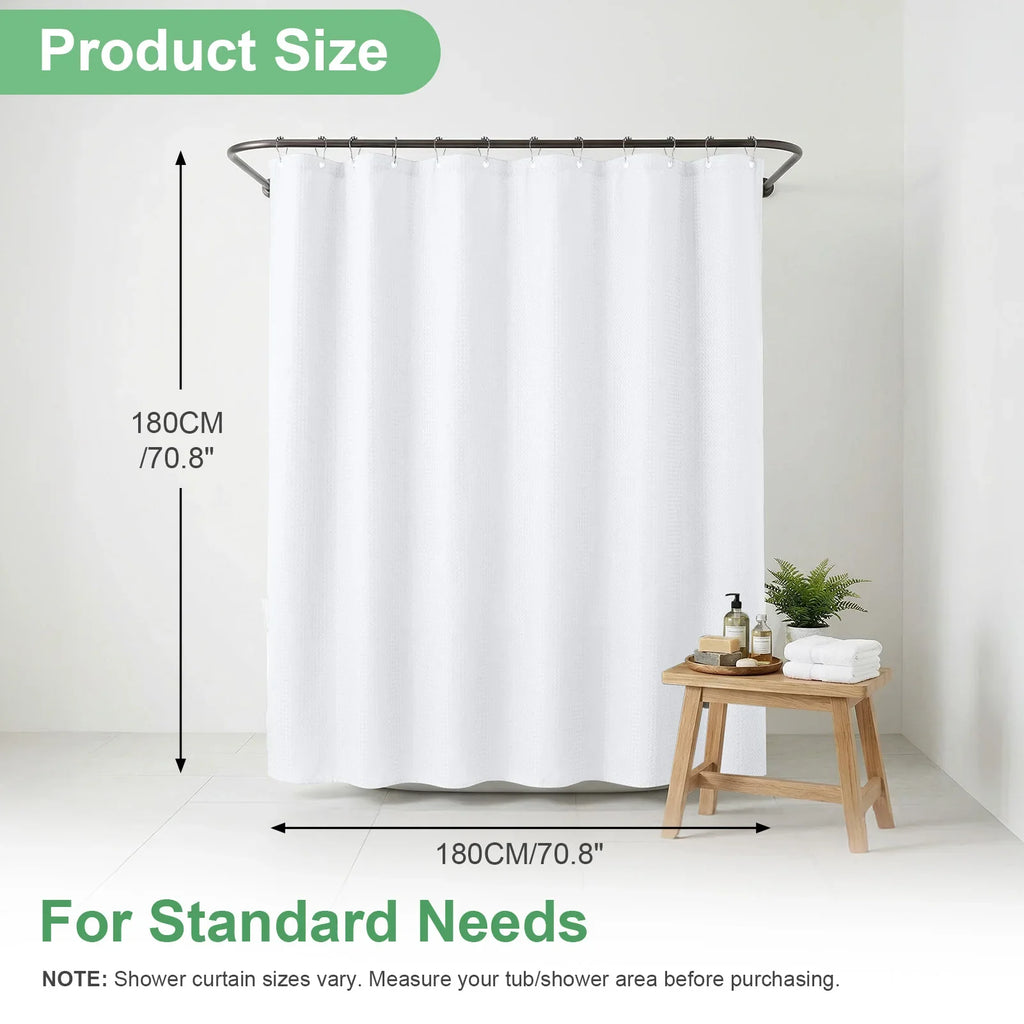 Waffle Shower Curtain 180x180cm + 12 Metal Hooks | Waterproof
