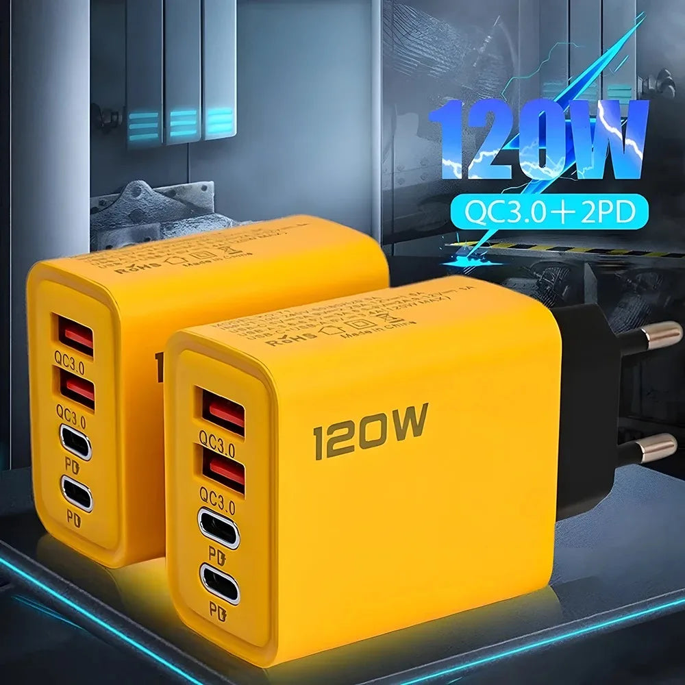 4-Port 120W USB-C PD Wall Charger | Quick Charge 3.0 Fast Charge