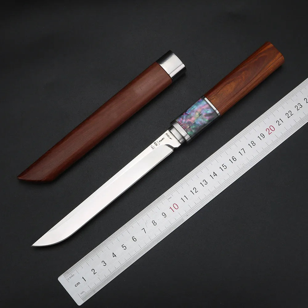 440C Stainless Steel Kitchen Knife with Solid Wood Handle