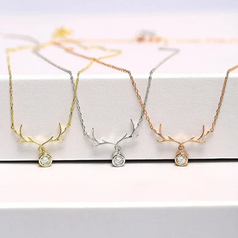 Huitan Christmas Elk Pendant Necklace – Cubic Zirconia 3 Colors