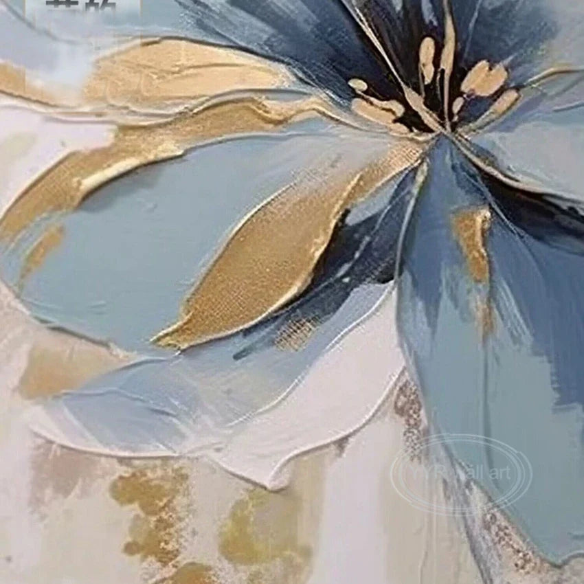 Hand-Painted Blue Floral Oil Painting on Canvas | Wall Art