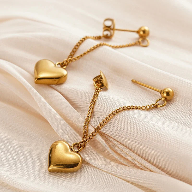 Huitan Heart Drop Earrings – Stainless Steel Women's Jewelry