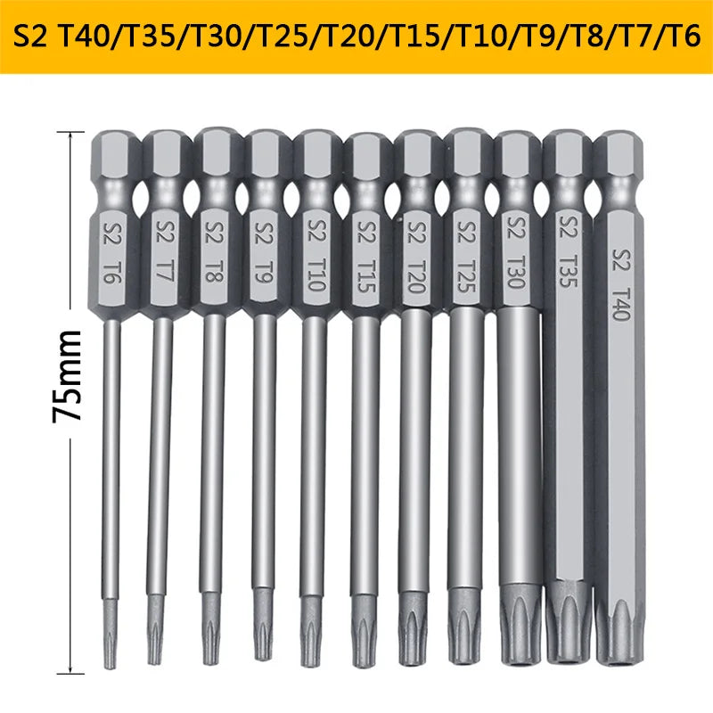 11-Pc Magnetic Torx Security Bit Set T6–T40 | 1/4" Hex Shank