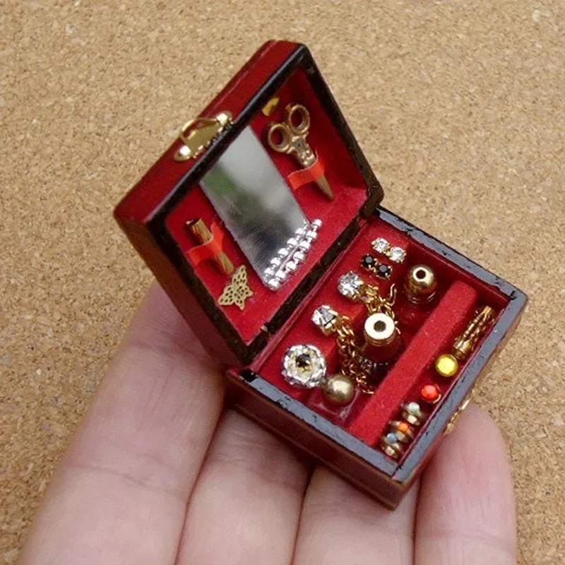 1:12 Miniature Wooden Jewelry Box – Retro Dollhouse Furniture