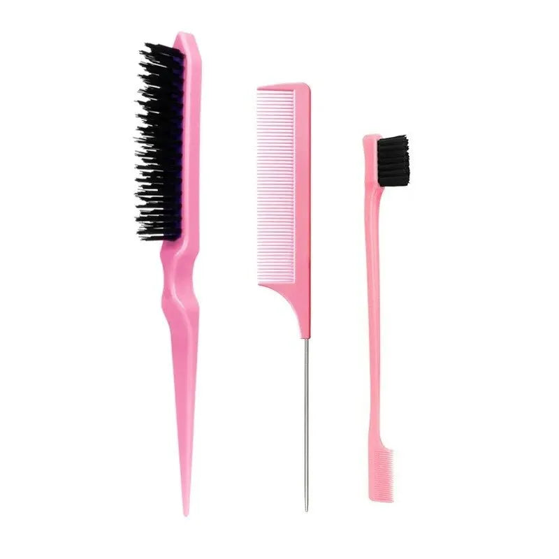 3-Piece Hair Comb Set – Rat Tail, Triple-Row & Eyebrow Brush