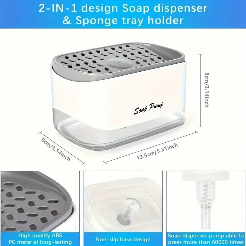 2-in-1 Kitchen Soap Dispenser & Sponge Holder | Large Capacity