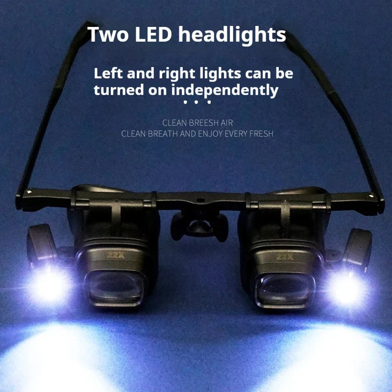 Head-Mounted LED Magnifier Glasses – 24X with Multiple Lenses