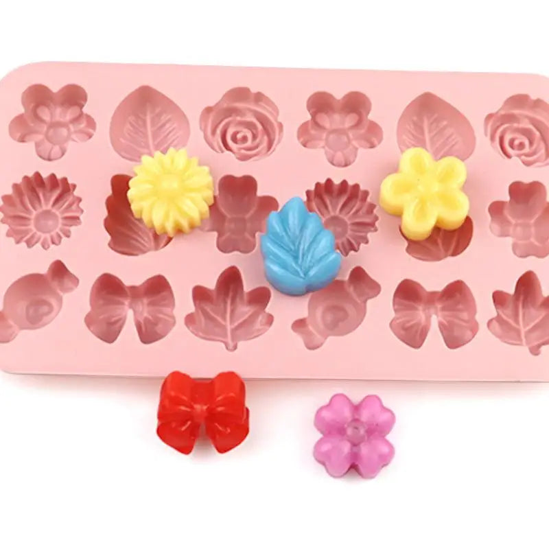 18-Hole 3D Silicone Baking Mold – Flower, Leaf & Candy Shapes