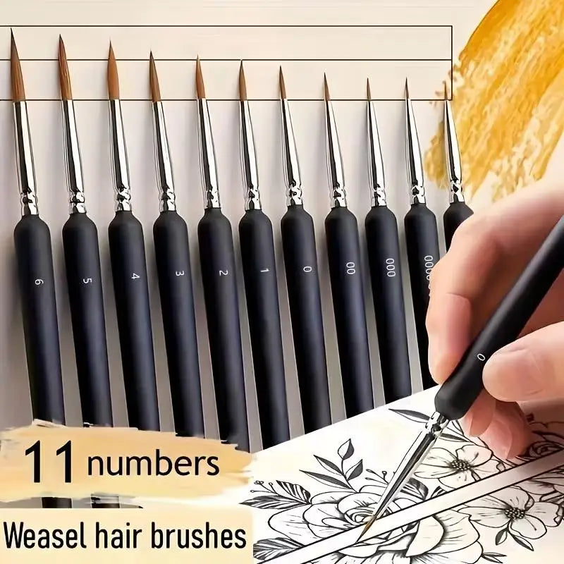11 Micro Detail Paint Brushes – Acrylic, Oil, Watercolor & Nail