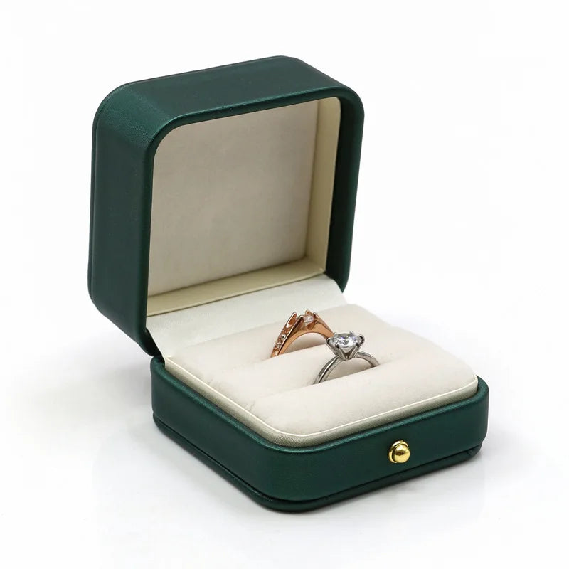 2025 Engagement Ring Box Double Slot Boxes Leather Velvet Portable